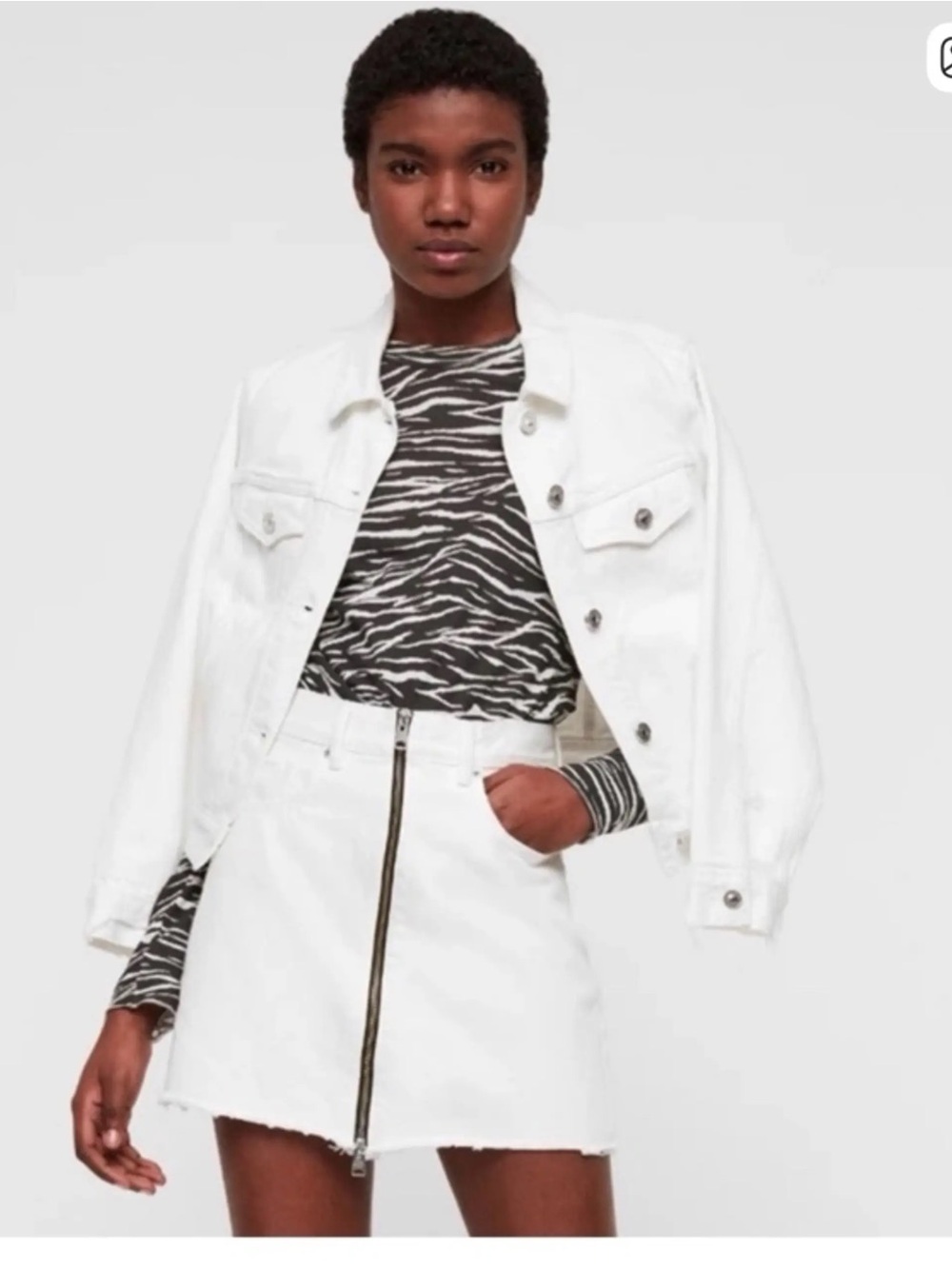 All Saints White ZipLomo Denim Skirt